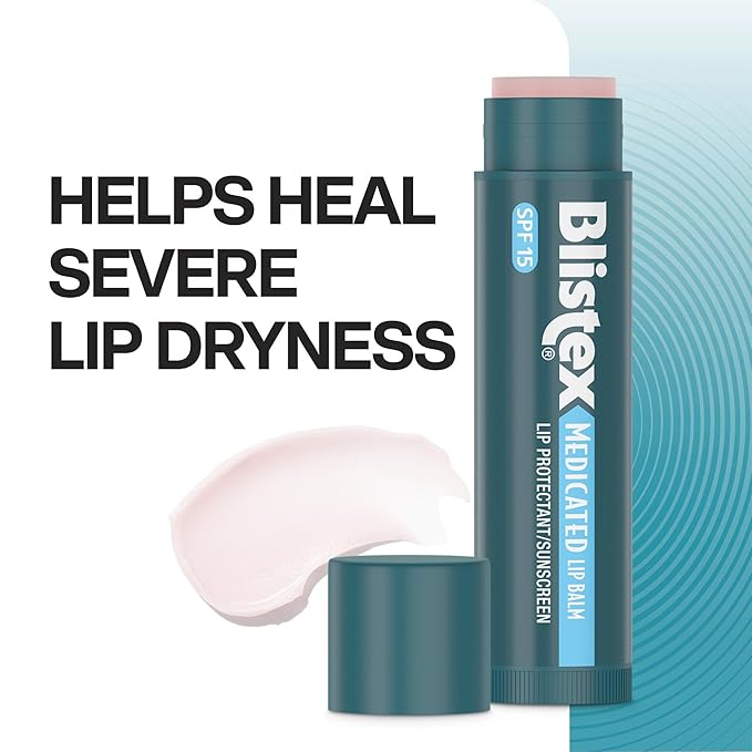 Blistex Medicated Lip Balm, SPF 15, .15 oz, Moisturizing Sunscreen Treatment Stick for Severely Chapped or Dry Lips, Sun Protecting Skin Care, (Pack of 12)