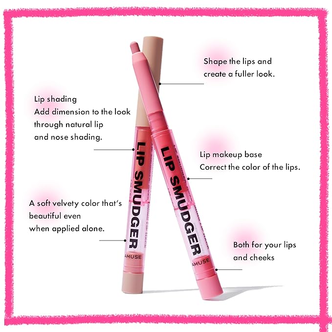 Amuse SEOUL Lip Smudger (04 HIPPIE GIRL) - Dark Rose, Lip Liner Pencill, Creamy Lip Crayon, Smooth Velvet Texture, Multi-Use Lipliner, Overlip Line Color, Vegan, Korean Beauty