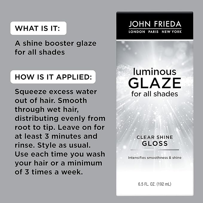 John Frieda Luminous Glaze Clear Shine Hair Gloss, Enhances Color and Adds Gloss for a Reflective Sheen on Color-Treated or Natural Hair, 6.5 Oz, Pack of 2
