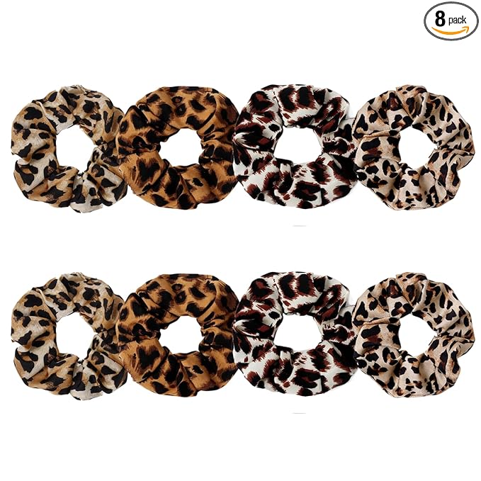 Satin Scrunchies for Women – 8PCS Leopard Silk Hair Ties – No Crease, Frizz-Free, Bold & Fashionable Hair Bands for Thick & Thin Hair, Trendy Hair Accessories Gifts