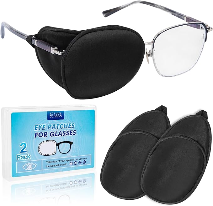eZAKKA Eye Patches for Adults Kids, Eye Patch for Glasses, Medical Soft Eye Patch for Lazy Eye Amblyopia Strabismus and After Surgery (Black+Black)(Wider Version)