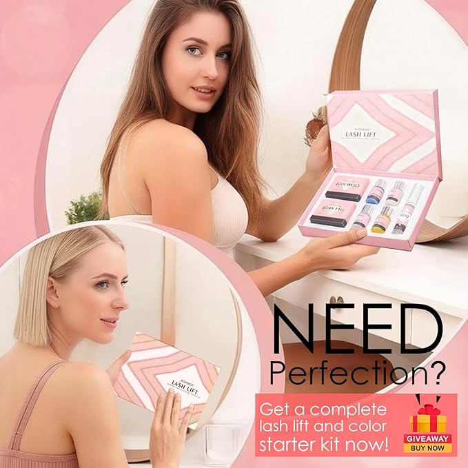 Lash Lift and Color Kit, At-Home DIY Lash Perm with Long Lasting Curl & Natural Look, Upgraded Glue, Temporary Brown Lash & Brow Color, Complete Salon Grade Tools for Beginners and Professionals
