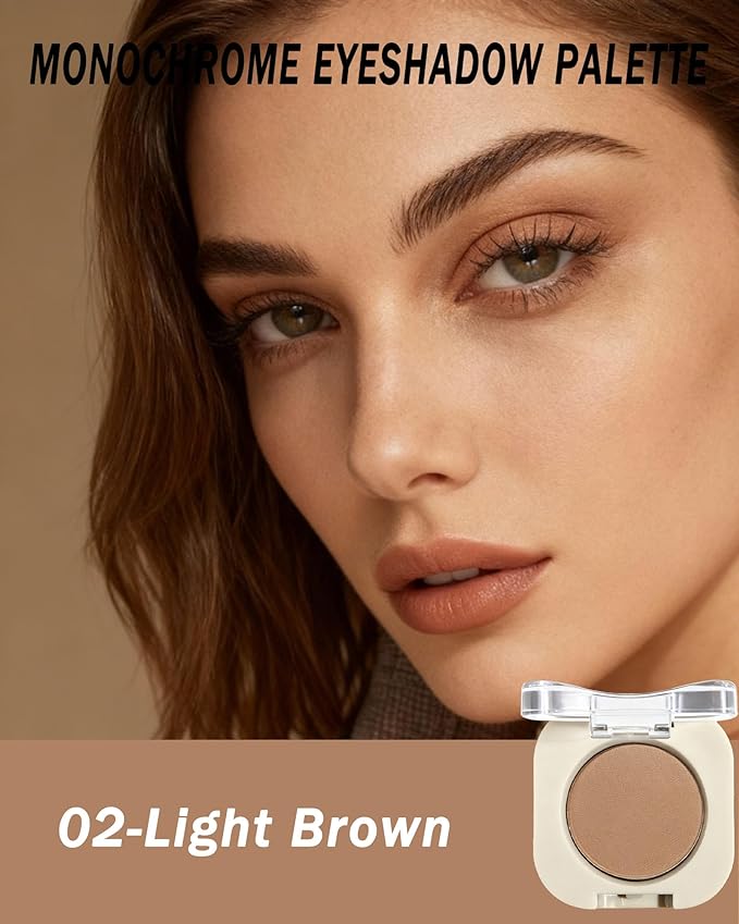 Single Nude Eyeshadow Palette Matte Light Brown,Smooth Velvet Pressed Powder Primer Base Eye Shadow,Longwear High Pigment Mini Monochrome Eyeshadow Lightweight Blendable Formula Women Daily Makeup-02