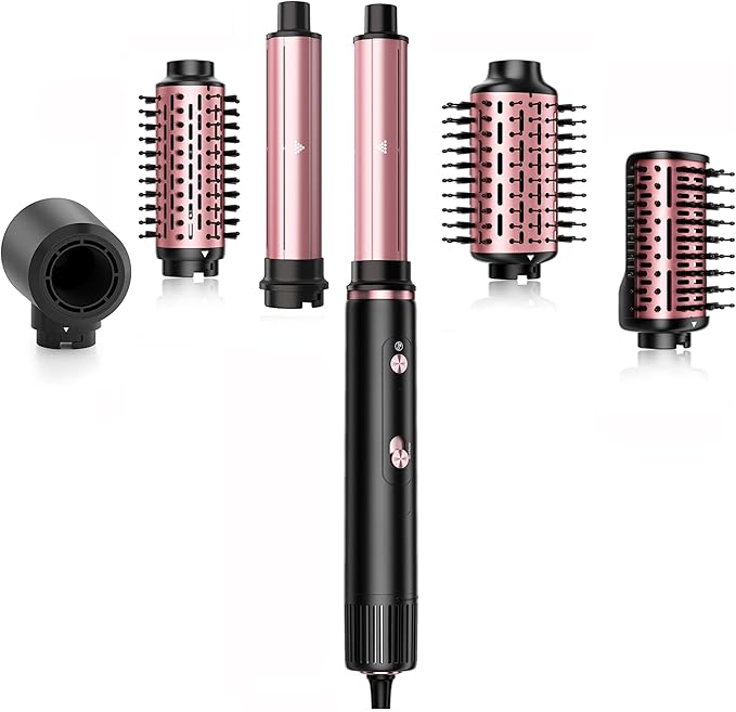 SKIMI 110,000 RPM Brushless Motor Hair Dryer Brush - 5 Multi-Styler for Fast Drying, Curling, Volumizing & Straightening | High-Speed Hot Air Brush for All Hair Types (Black & Red)