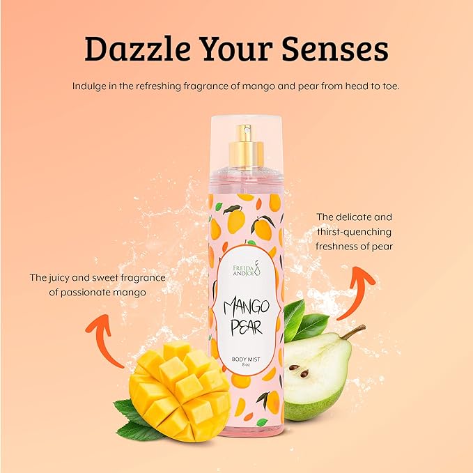 Freida and Joe Exquisite Body Spray Mango Pear Scent: Luxury Women's Perfume Fragrance Body Mist Spray - Ideal for Special Occasions - 8 oz Fine Mist Spray Bottle Gift – Mother's Day Gift for Mom