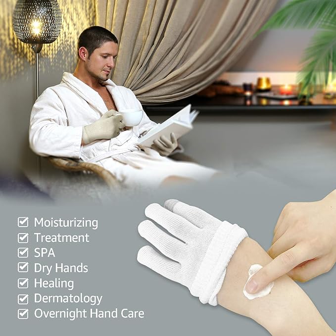 Evridwear Unisex Moisturizing Cotton Gloves with Touchscreen Fingertips for Eczema Beauty Cosmetic Dry Hands Sensitive Irritated Skin Therapy Overnight Bedtime, 6 Pairs, Lightweight-White, XS