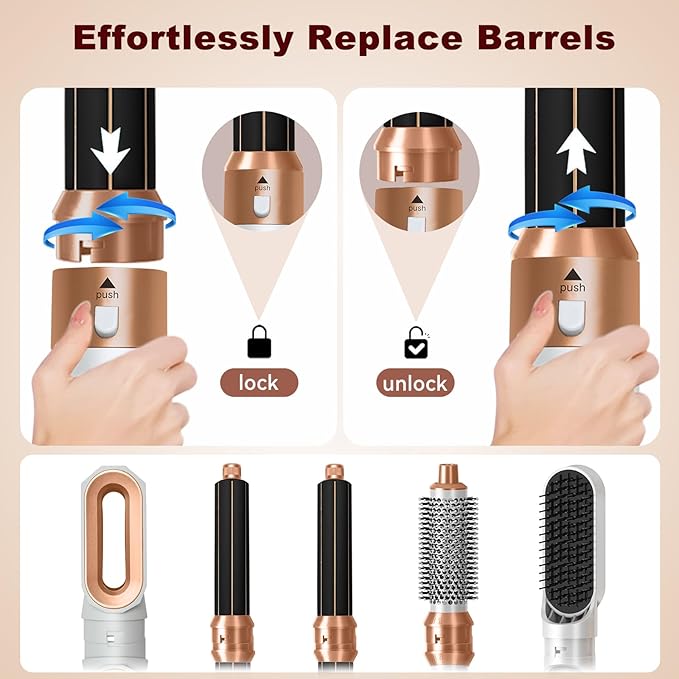 Hair Dryer Brush 5 in 1, Negative Ion Blow Dryer Brush Set - 110,000 RPM High- Speed Hot Air Brush Air Styler Curling Wrap Air Curler,Curling Iron Hair Styling Tools for Straight Curl Drying Smoothing