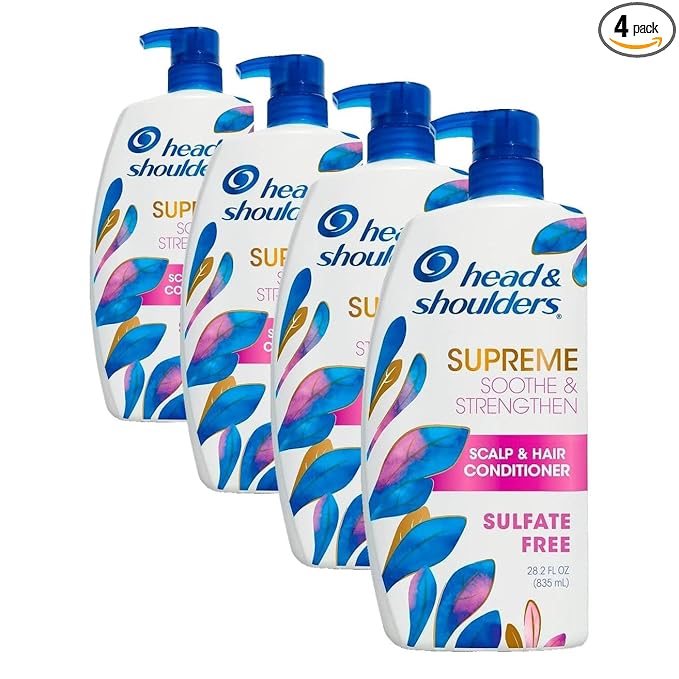Head & Shoulders Supreme Sulfate-Free Conditioner with Argan Oil, with 1% Pyrithione Zinc, Anti-Dandruff Treatment, Soothe and Strengthen Hair and Scalp, 28.2 fl oz (Pack of 4)