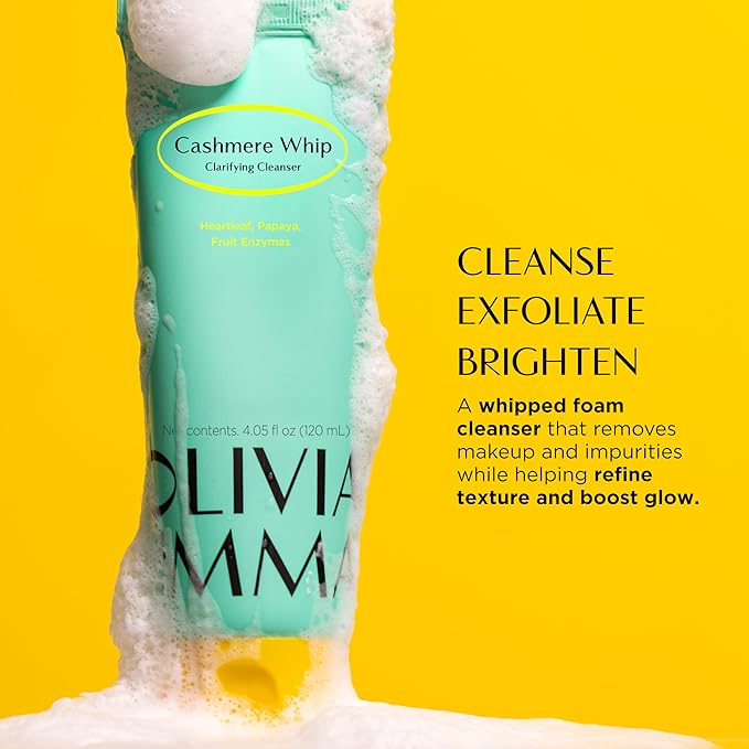 OLIVIAUMMA Cashmere Whip Clarifying Cleanser - Soft Whipped Textured Korean Face Wash - Korean Cleanser with Heartleaf for Glass Skin Glow, Deep Cleansing & Gentle Daily Exfoliation, 120ml