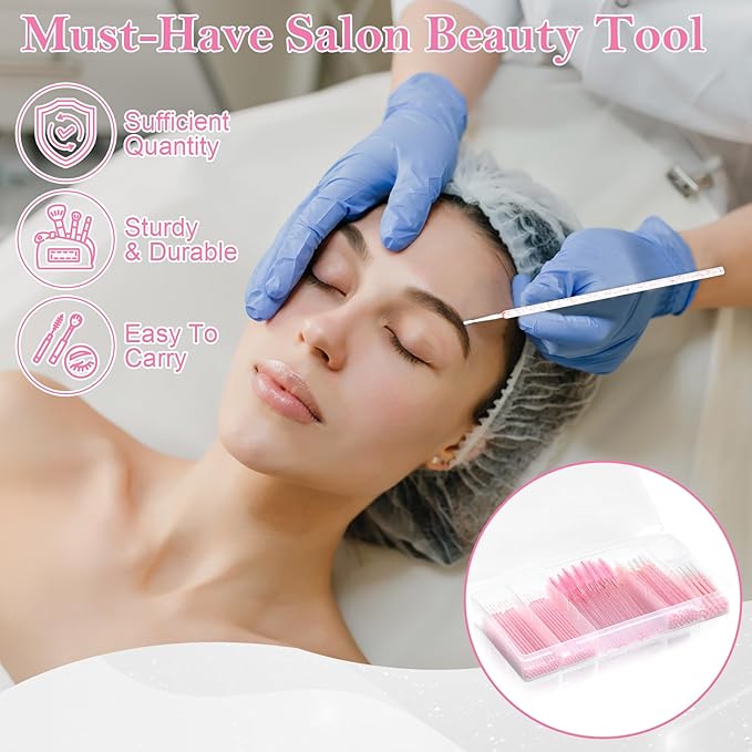 230 Pcs Brow Lamination Supplies with Plastic Box Crystal Pink Micro Eyebrow Brush Spoolies Disposable Lip Applicators Eyelash Brush Mascara Wands Micro Swabs Brow Lamination Kit for DIY Eyelash Lift