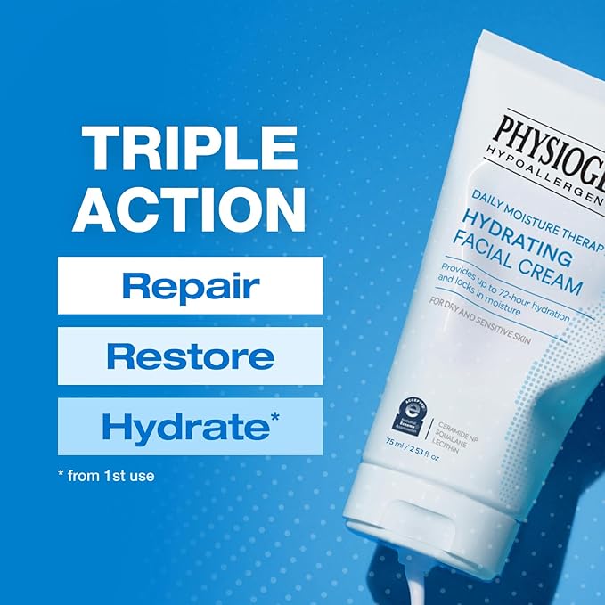 PHYSIOGEL Daily Moisture Therapy Hydrating Facial Cream, Lightweight Face Moisturizer with Ceramide, 72H Lasting Hydration, For Dry & Sensitive Skin, 2.5 fl. oz. (Pack of 2)