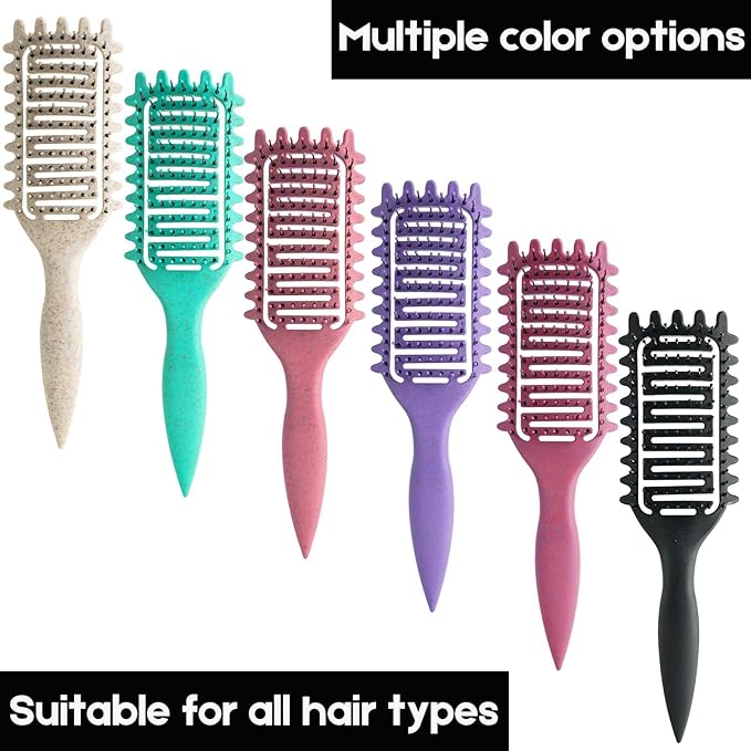 Curl Defining Brush for Curly Hair, Vented Detangling Hair Brush for Wet and Dry Styling, Curved Brush for Shaping and Smoothing Curl Clumps, Lightweight Hair Brush (Pink Black)