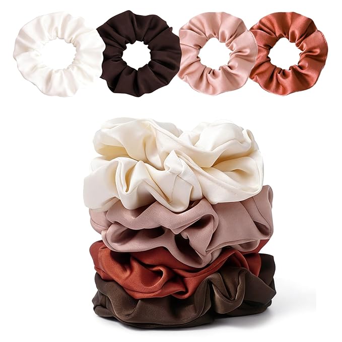 Satin Scrunchies for Women – 8PCS Earth Tone Silk Hair Ties – No Crease, Frizz-Free, Warm & Natural Hair Bands for Thick & Thin Hair, Earthy Hair Accessories Gifts