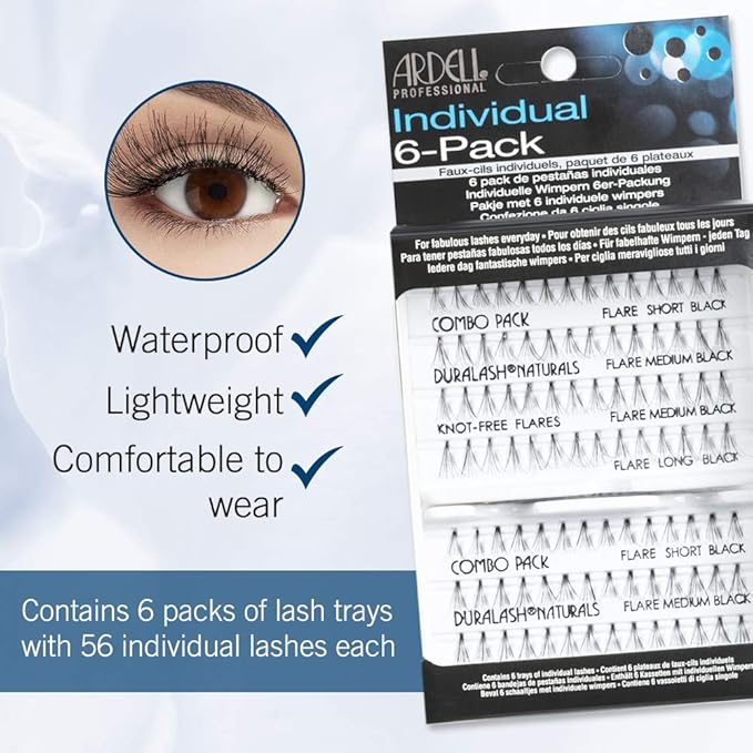 Ardell Individual Lashes - Combo Black, Knot-Free Lash Clusters, DIY Eyelash Extensions, Lightweight & Customizable False Eyelashes, 6 Pack