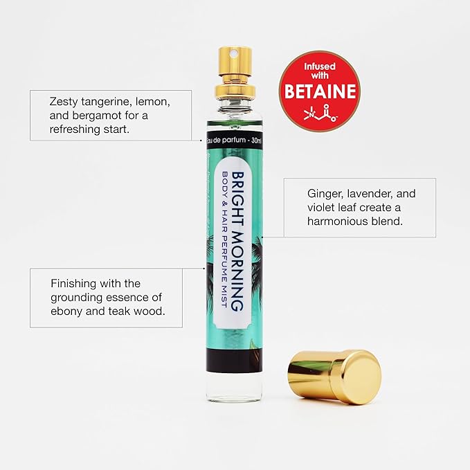 Esha Body & Hair Perfume Mist - Eau de Parfum for Women - Infused with Betaine - Zesty Tangerine, Lemon, Bergamot - (BRIGHT MORNING)
