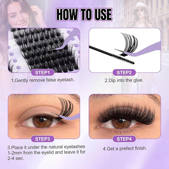 WENDY LASHES Clusters 80D+100D Eyelash Clusters 480PCS 9-16mm D Curl Natural Lashes Fluffy Wispy False Eyelashes DIY Cluster Eyelash Extensions