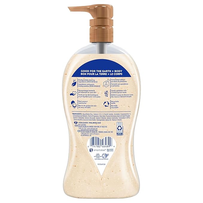 Softsoap Body Wash Pump, Coconut Butter Scrub, Exfoliating Body Wash, WHITE (Package May Vary), 32 Ounce (Pack of 2)