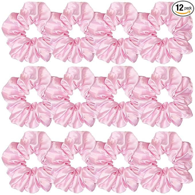 Sufermoe 12 Pcs Satin Silk Hair Scrunchies (4.5 Inch), Light Pink Elastic Hair Ties for Women and Girls, Fashion Hair Accessories for Daily Life, Yoga, Working, Studying, Running, Holidays, Parties