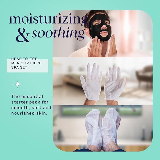 SpaLife Men's 12-Piece Spa Set | Fathers Day Gifts | Repairing Hand Gloves for Dry Hands, Cooling Mint Foot Socks for Cracked Heels, and Moisturizing Face Mask
