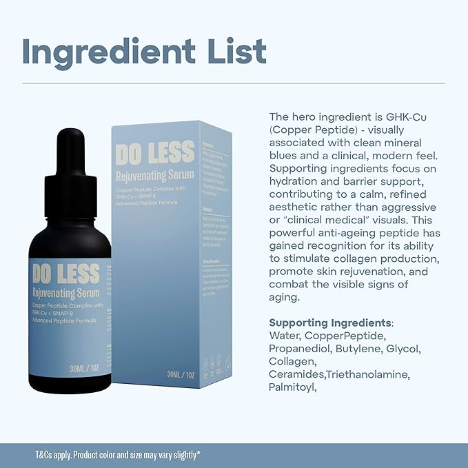 Do Less Rejuvenating Serum for Face, Lightweight Peptide Serum for Smooth, Firm Skin with GHK-Cu Copper Peptides & SNAP-8, 30ml / 1oz