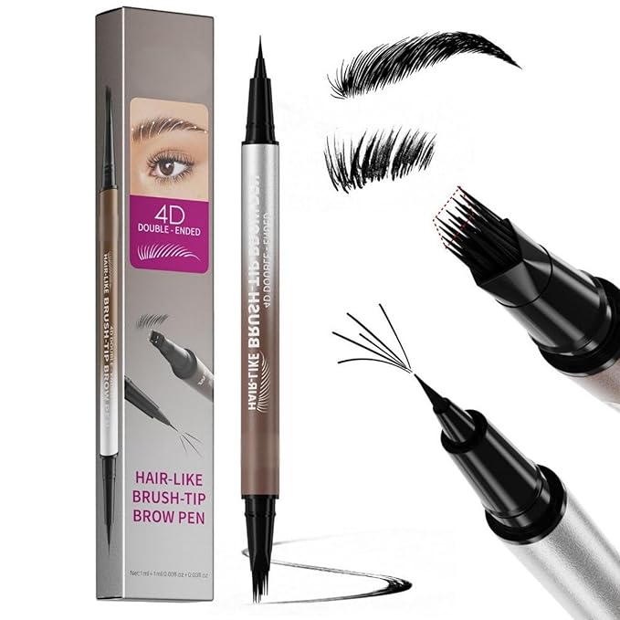 Microblading Eyebrow Pencil & Pen for Women，Waterproof Smudge Proof Quick-Dry Brow Definer with Micro Split Tip for Hair Like Strokes, Faux Brow Lift and Snatch Brow Tint (Black)