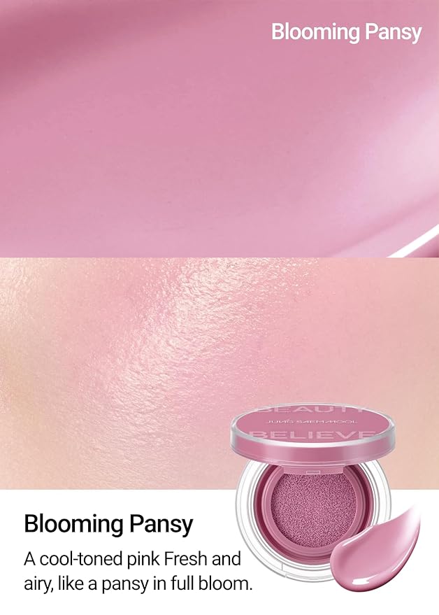 JUNG SAEM MOOL Artist Cushion Blush | Easy to Blend with Puff, Buildable Liquid Blush for Cheeks with a Natural & Dewy Finish, Korean Makeup (Dewy | Blooming Pansy)