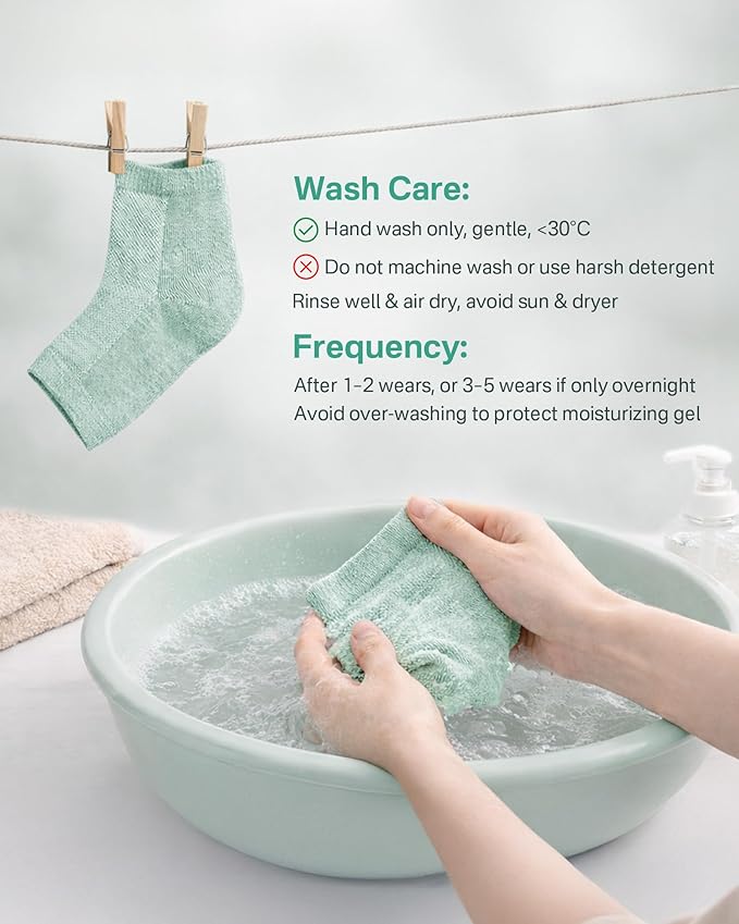 Moisturizing Socks, 100% Cotton Heel Socks for Dry Cracked Feet Women, Cracked Heel Treatment Silicone Heel Socks, Breathable Hydrating Gel Heel Protectors for Repair, Spa & Daily Use, 2 Pairs Green