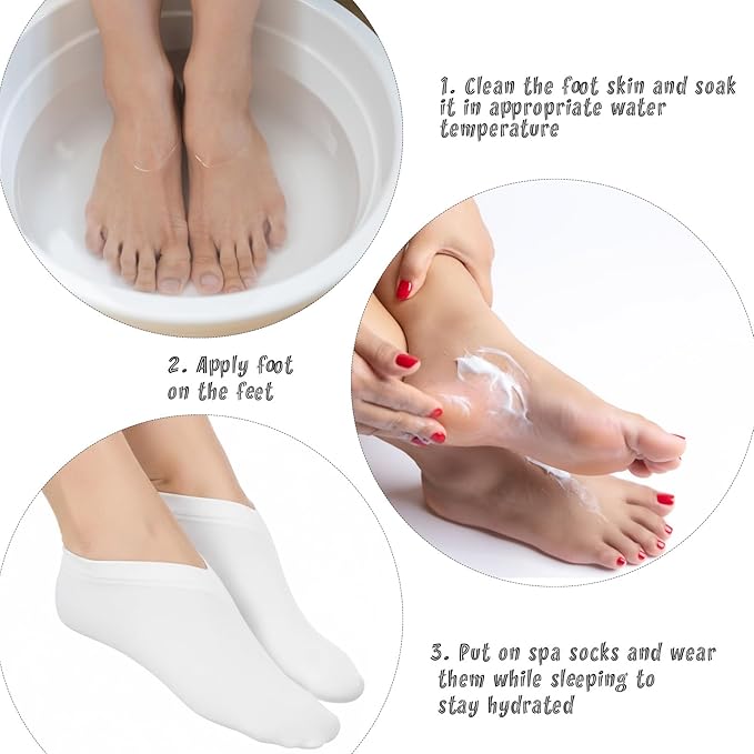 5 Pairs Spa White Cotton Socks Moisturizing Socks Overnight Reusable Lotion Sock Absorbing Soft Moisture Foot Heel Sleeping Sock for Women Men Dry Cracked Feet Beauty Pedicure