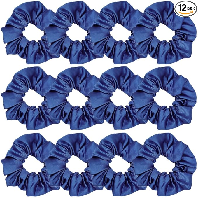 Sufermoe 12 Pcs Satin Silk Hair Scrunchies, Dark Blue (4.5 Inch), Hair Ties and Accessories for Women and Girls