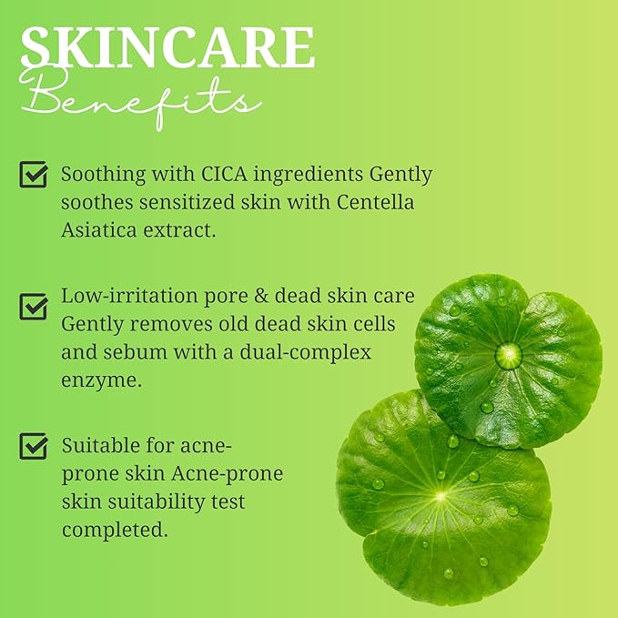 Japanese Powder Face Wash 0.4g 32pcs 1pack - Centella Asiatica Formula - Travel-Friendly Single Pack Enzyme Cleanser - Exfoliating Enzyme Powder - Smooth Effect - Ideal for All Skin - Green