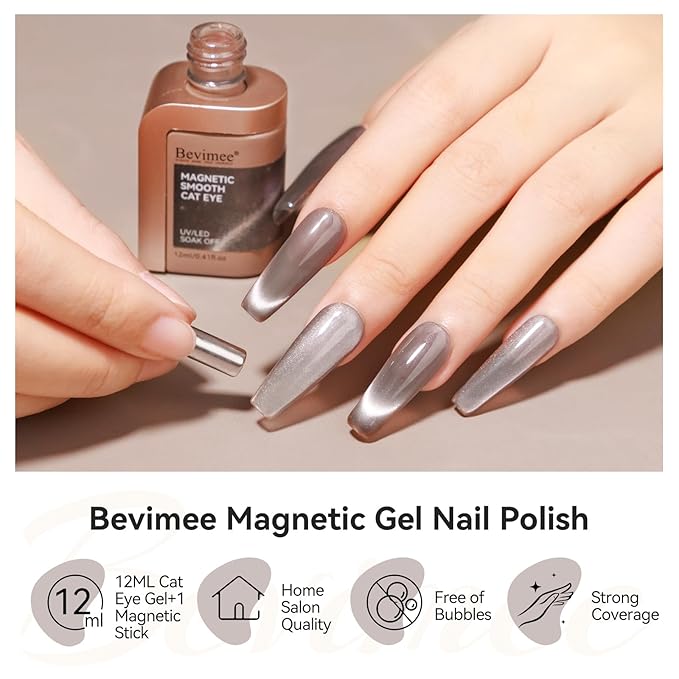 Cat Eye Gel Nail Polish 12ML, Crystal Moonlight Brown Cateye Gel Polish With Magnetic Stick, Magnetic Glitter Holographic Nail Polish Glass Diamond Cats Eye Velvet Gray 1PC