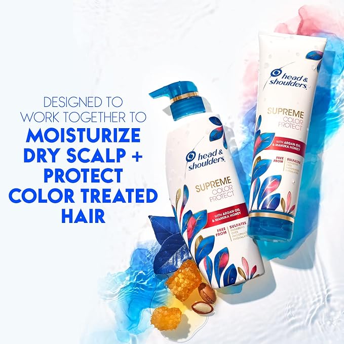 Head & Shoulders Anti-Dandruff Shampoo and Conditioner Set, Supreme Color Protect, 1% Pyrithione Zinc, Sulfate-Free, Argan Oil and Manuka Honey, 11.8 fl oz & 9.4 fl oz