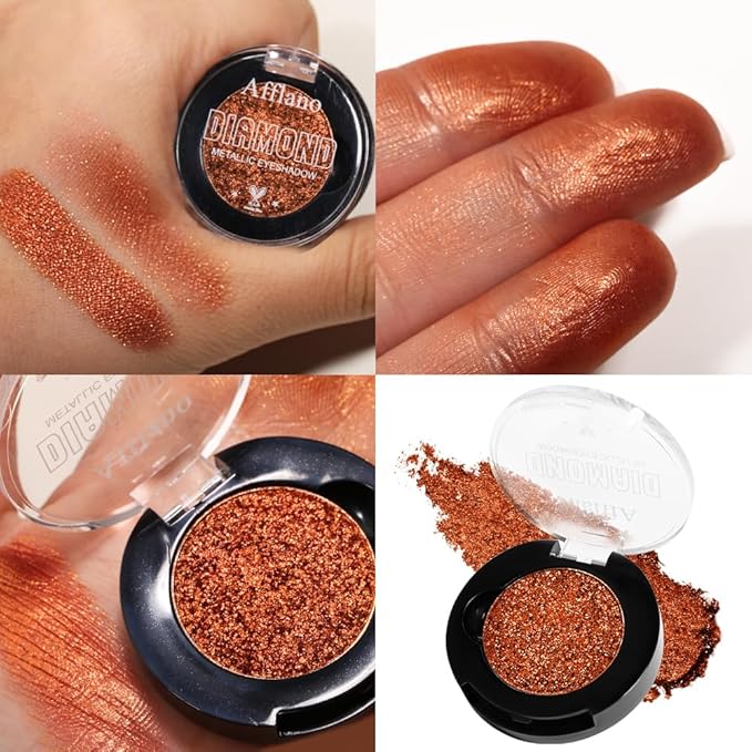 Afflano Metallic Orange Red Eyeshadow, Warm Glitter Eyeshadow Palette One-Swipe Coverage, Intense Color Sparkle Red Brick Eye shadow, Long Lasting Fall Eye Shadow for Women Halloween Pumpkin Makeup
