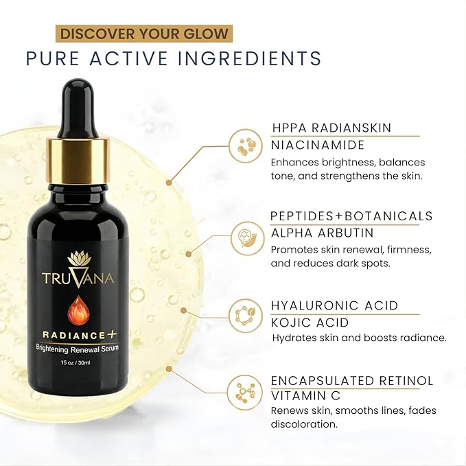 Ultra Brightening Serum Vitamin C, Niacinamide, Hyaluronic Acid, Retinol, Alpha Arbutin,Peptides, Kojic Acid, RadianSkin, Fades Dark Spots, Evens Tone, Smooths Fine Lines Anti Aging Serum 1 fl oz