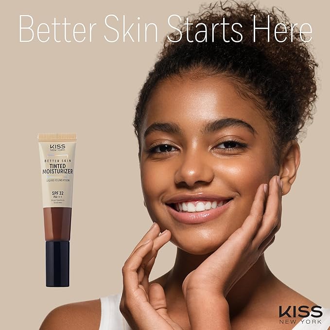 Kiss New York Tinted Moisturizer with SPF 32 PA+++ (Chestnut) 12 Hour Hydrating Sunscreen for Face, No White Cast for Dark Skin Tone, Natural Finish, Medium Coverage With Hyaluronic Acid, Vitamin E