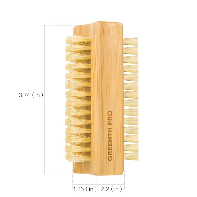 GREENTH PRO Bamboo Nail Brush，2PCS Two-side Firm Nature Wooden Sisal Scrub Brush for Toes and Nails,Cleaning Nail Brush