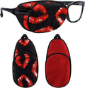 eZAKKA Eye Patches for Adults, Eye Patch for Glasses, Silk Medical Eyepatch for Lazy Eye Patches for Women Amblyopia Strabismus and After Surgery (Red Lips + Claret)