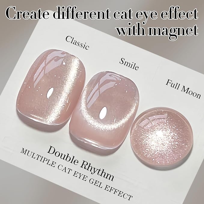 Double Rhythm Cat Eye Gel Polish with Magnet 15ML Holographic Glitter Shimmer Color 0.5 OZ Magnetic Gel Polish Salon DIY at Home (Nude-MC1057)