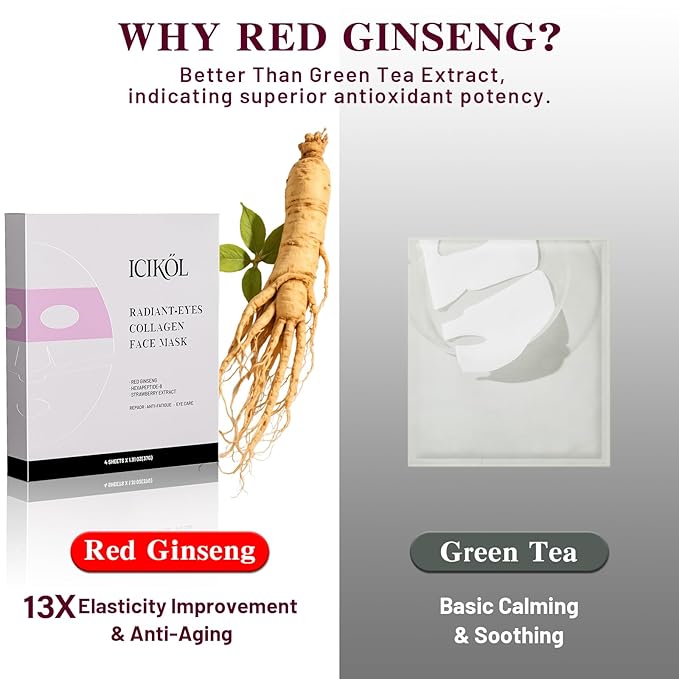 2-in-1 Collagen Face Mask with Integrated Eye Patches, Anti-Aging Overnight Hydrogel Mask for Glass Skin Glow, Red Ginseng & Peptides for Firming & Hydration, 4 Sheets (Pink)