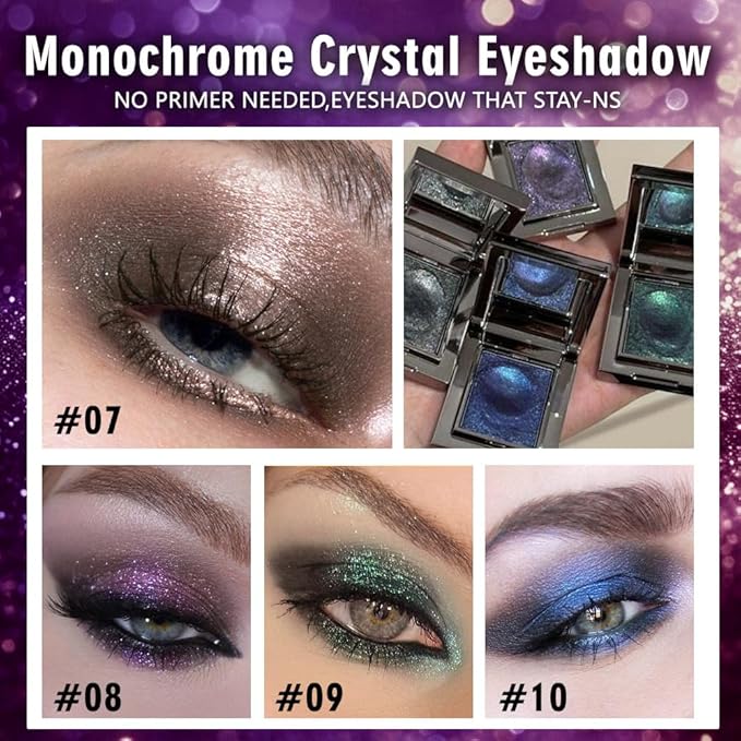 WanTuoluo Sparkly Eyeshadow Palette for Women, Single Monochrome Eye Shadow Makeup, Shiny Pressed Cream Powder, Blendable Natural sombras para ojos, Holographic,Vegan,Travel (08-sparkly-Purple)