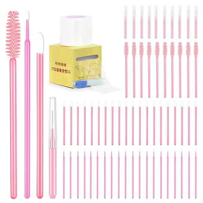 60 Pcs Brow Lamination Supplies Kit with 1 Pack Eyebrow Tattoo Plastic Wrap Disposable Lip Applicators Eyebrow Spoolies Brush Micro Swabs Interdental Brushes for DIY Eyebrow Lift Tint Tools(Pink)