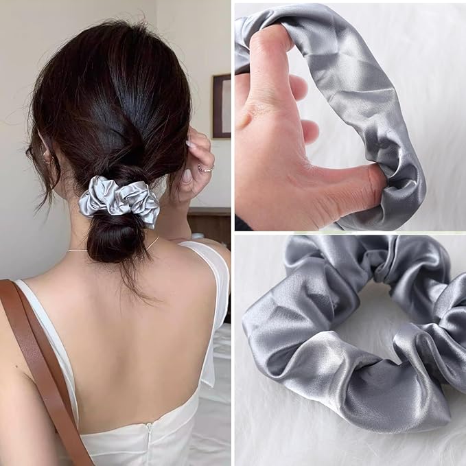 12PCS Satin Scrunchies Pack for Women and Girls, Soft Silk Hair Ties for Sleeping, No-Damage Satin Ponytail Holders for Thick or Curly Hair
