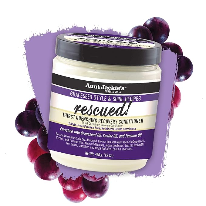 Aunt Jackie's Grapeseed Style and Shine Recipes Rescued Thirst Quenching Hair Recovery Conditioner Repair Treatment, Seals in Moisture, 18 oz