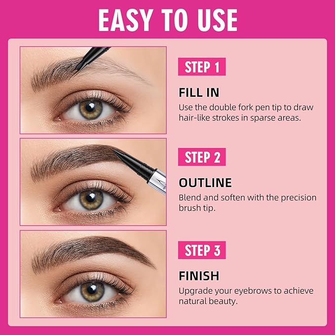 2 Pack Hair Like Eyebrow Pen Set, Long-Lasting Microblading Eye Brow Pencil for Natural Brows, 2-IN-1 Beginners & Daily Use Eyebrow Pencils for Women, Waterproof & Smudge-Proof Brow Tint