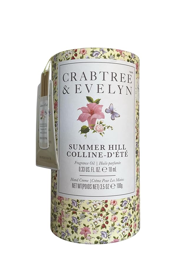 Crabtree & Evelyn Summer Hill Fragrance Oil Rollerball 0.33oz & Hand Creme 3.5oz Set