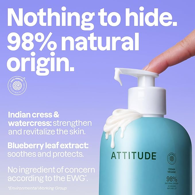 ATTITUDE Body Lotion, EWG Verified, Vegan & Cruelty-Free, Hydrating Moisturizer for Dry Skin, Non-Greasy, Extra Gentle Skin Care, Unscented, 16 Fl Oz (Pack of 6)