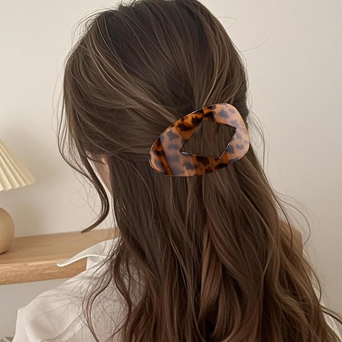 Atoden Large Flat Round Hair Clips Oval Claw Clips for Thick Medium Thin Hair 6Pcs Non Slip Strong Hold Barrettes Duckbill Accessories for Women Girls Leopard Tortoise Shell Color