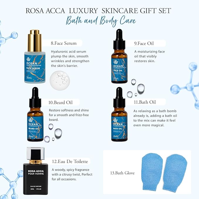 30 Pcs Men Face Skin Care Set for Men, Father's Day Gifts, Spa & Self-Care Gift Set, Bath & Body Gift Basket Kit, Bath Bomb, Birthday, Husband, Holiday, Christmas, Dad, Boyfriend, Anniversary
