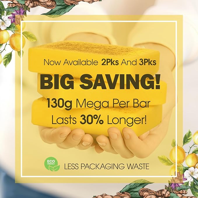2 Pack Lemon & Turmeric Soap Bar for Dark Spots - Powered by Kojic Acid & Vitamin C and Deeply Moisturizing with Shea Butter - SLS Free