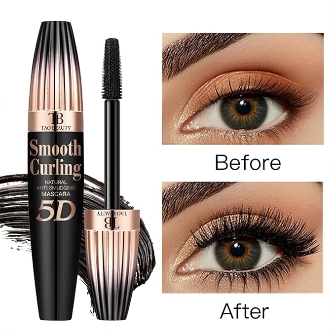 5D Fiber Mascara for Lengthening & Volumizing, Waterproof Smudge-Proof Mascara Buildable for Dramatic False Lash Effect, Clump-Free & Flake-Free